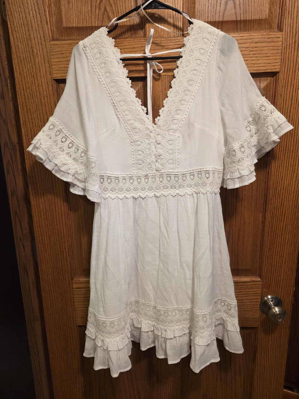 Bluivy White Lace-Trimmed Midi Dress